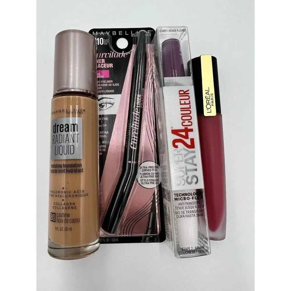Maybelline and L'Oreal Paris Foundation Eyeliner & Lip Color Makeup Bundle New‎